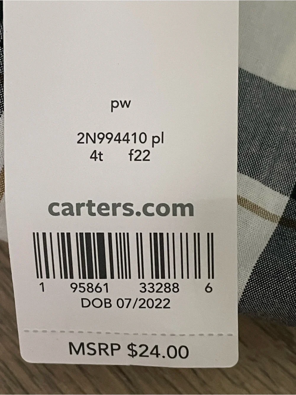 Carter's Size 4T TWIN Matching Black, White & Gray Plaid Button-Down Shirt